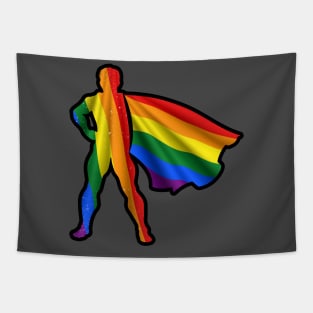 LGBTQ Hero Wearing Cape of LBGTQIA+ Pride Flag Hope and Brave Heroes Tapestry