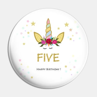 Fifth birthday. Five. Unicorn Birthday invitation. Party invitation greeting Pin