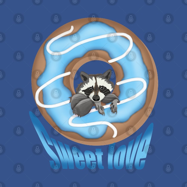 Sweet Love Cute raccoon and Yummy donut Blue by KateQR