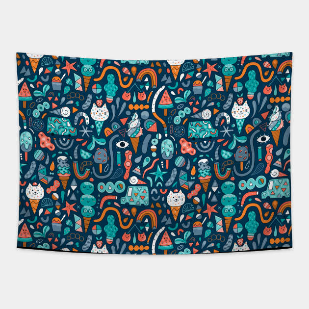 Ice cream and cats Tapestry by kostolom3000