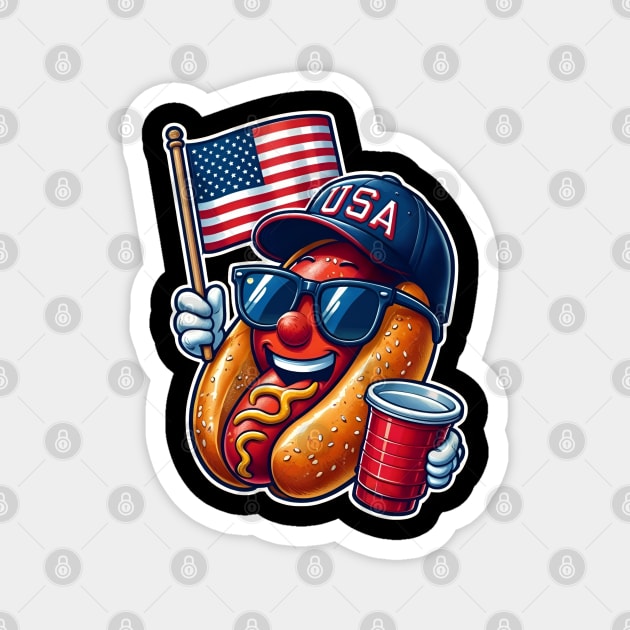 4th of July Hotdog Funny Fourth of July Patriotic USA Flag Magnet by Creatifly Graphic Tees
