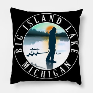 Big Island Lake Ice Fishing Michigan Sunset Pillow