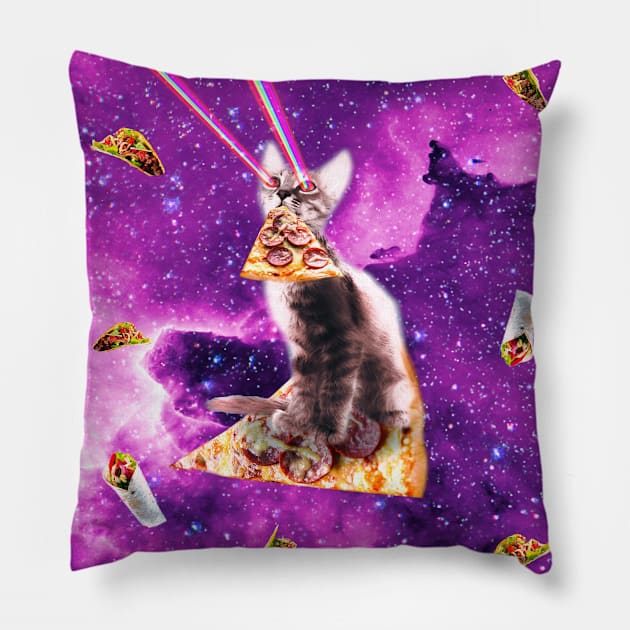 Outer Space Pizza Cat - Rainbow Laser, Taco, Burrito Pillow by Random Galaxy