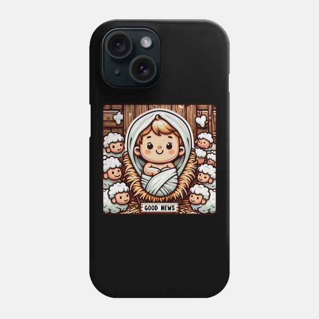 Newborn King Jesus in the Manger Good News Baby Sheep Phone Case by Plushism