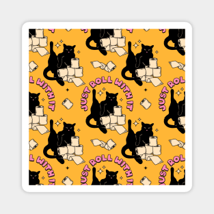 Roll with it Black Cat Pattern in yellow Magnet