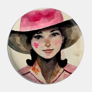 Pink Watercolor Cowgirl Art Pin