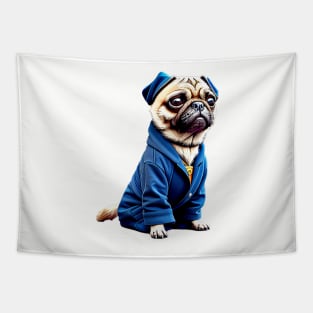 Cute Pug Wizard in Robe - Adorable Pug Dressed up as Wizard Costume Tapestry
