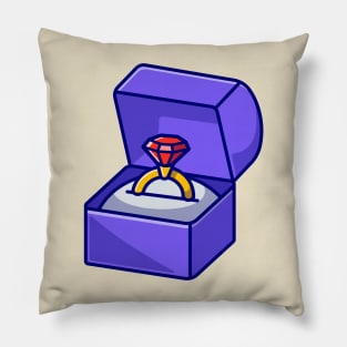 Gold Ring With Diamond In Box Cartoon Pillow