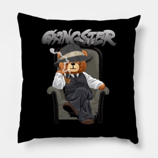 teddy bear in gangster style sitting Pillow