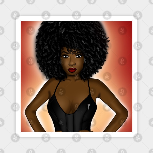 black girl magic digital art with big afro hair Magnet by Spinkly Creations 