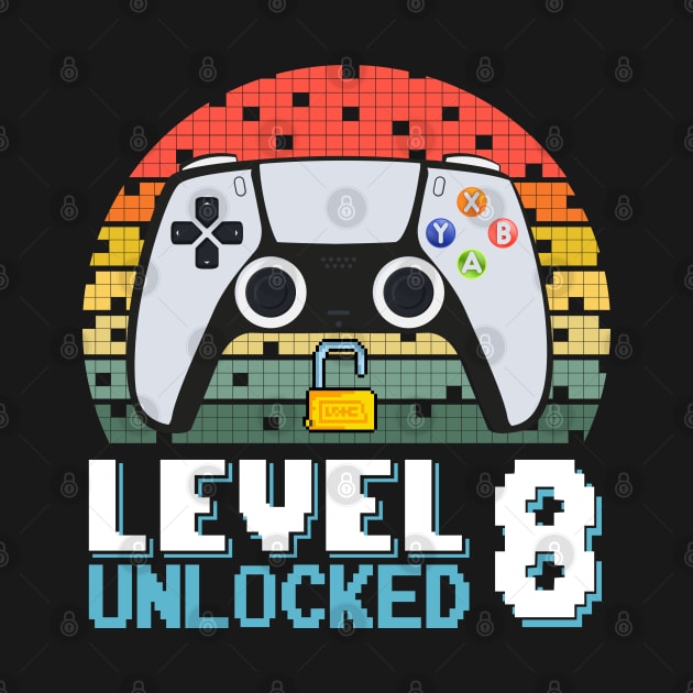 Level 8 Unlocked Vintage Retro Gaming by Asg Design