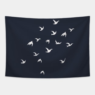 Flying Free Birds Silhouette In White Tapestry