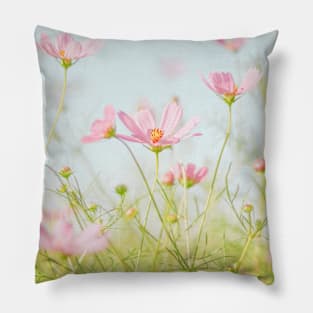 Pink Cosmos Flower Garden Pillow