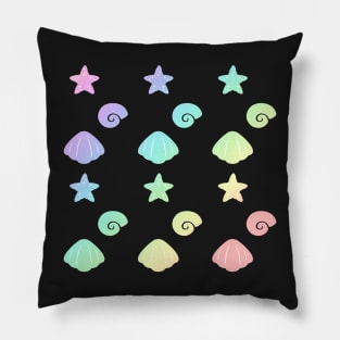 Rainbow seashells black Pillow