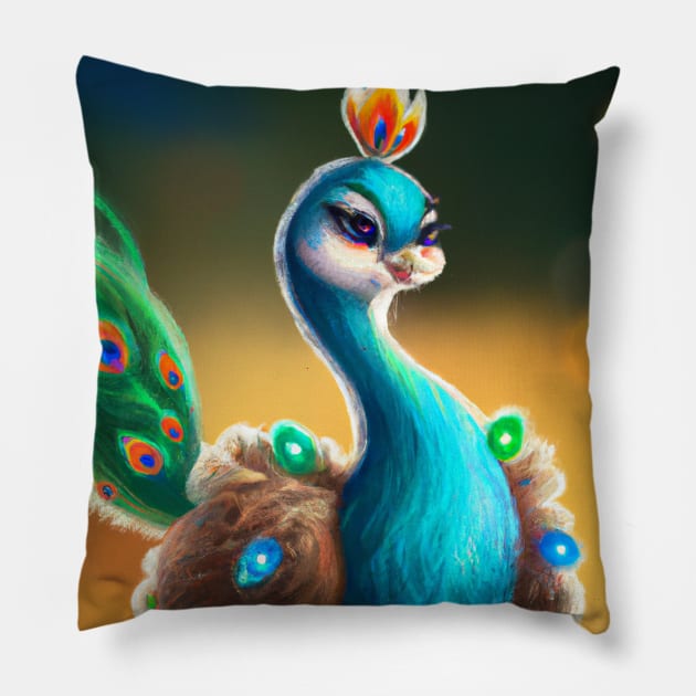 Cute Peacock Drawing Pillow by Play Zoo