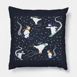 Iceskating, Snowboarding, Skiing Polar Bears Cute Pattern Digital Illustration Pillow