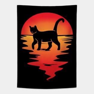 cute cat at retro sunset background Tapestry