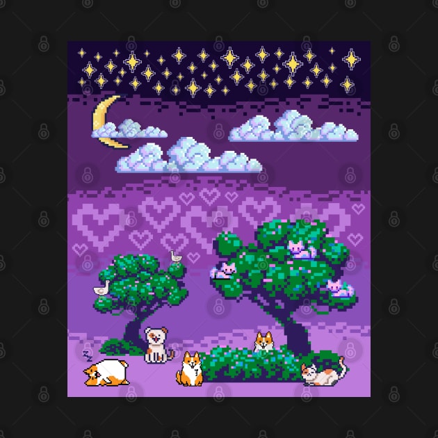 Pixelated Night Sky with Our Favorite Furry Friends by AbsZeroPi