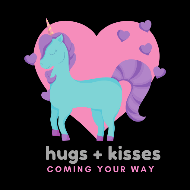 Unicorn With Heart & Hugs + Kisses Coming Your Way Text by Vegan Squad