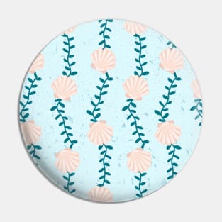 Cute Girly Ocean Sea Shells Pink Pastel Color Seaweed Beach Pattern Pin