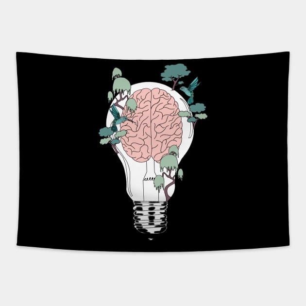 Brain lightbulb Design Tapestry by Carries Design 