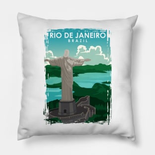 Rio De Janeiro Travel Poster in a vintage and minimal style. Pillow