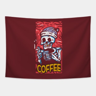 Smoking and coffee drinking skeleton Tapestry