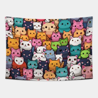 Furry Cuteness: 101 Kawaii Cats in Pastel Paradise Tapestry