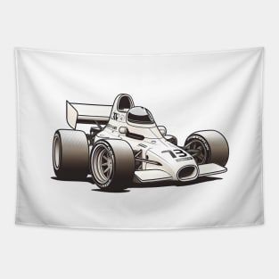 White Formula One Race Car Tapestry