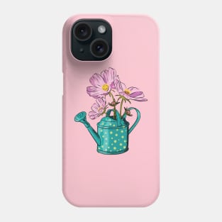 Pink cosmos flowers in a watering can Phone Case