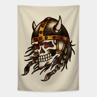 Vintage American Traditional Viking Skull Tapestry