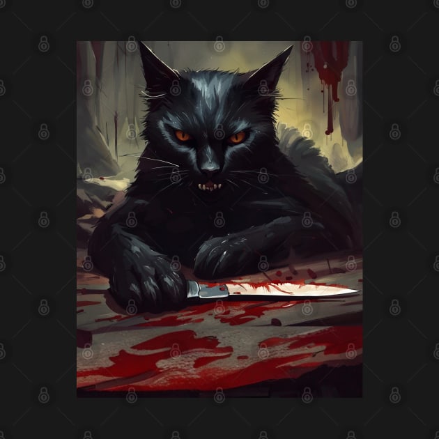 Murderous Black Cat With Knife Halloween by starryskin