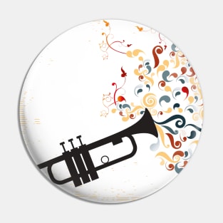 Black trumpet with colorful swirls and floral elements Pin