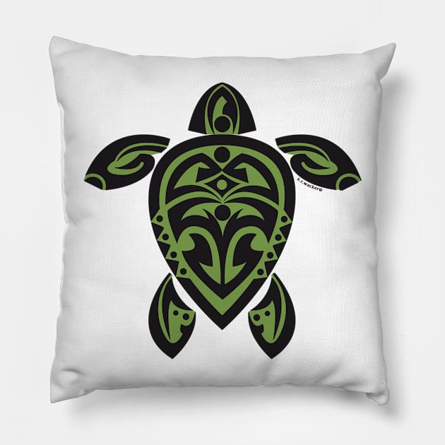 Black & Green Tribal Turtle Tattoo Pillow by srwdesign