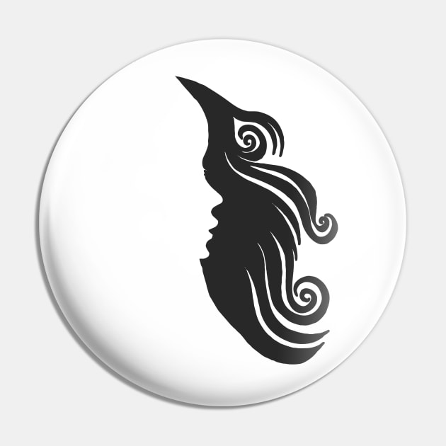 Negative Space Woman's Hair Face Silhouette Pin by ddtk