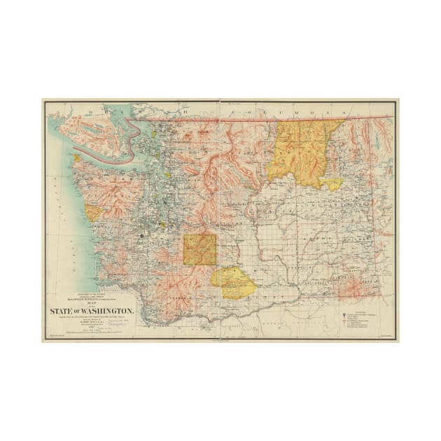 Vintage Map of Washington State (1897) by Bravuramedia