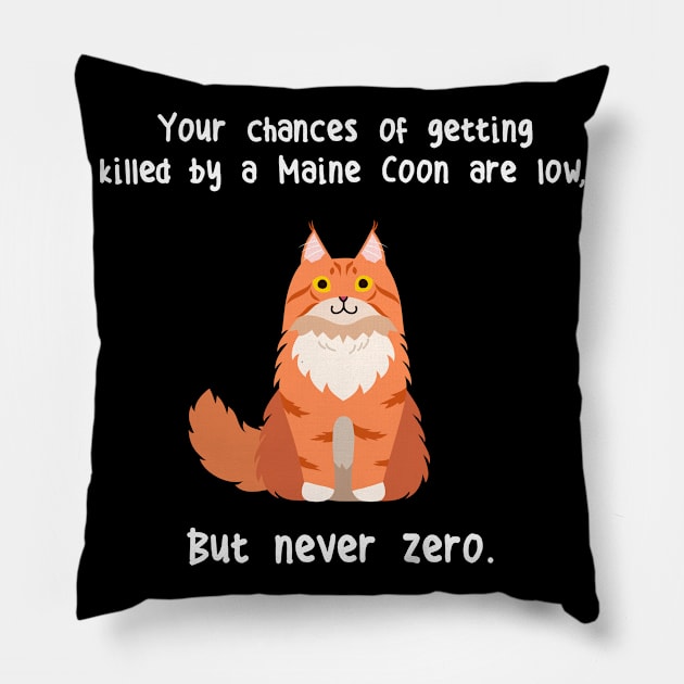 Maine Coon Cat Never Zero Pillow by Psitta