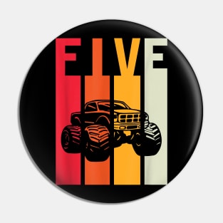 5th Birthday Monster Truck Boys Girl Kids 5 Years Old Pin