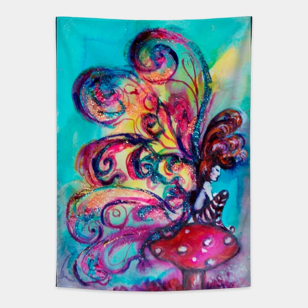 SMALL ELF OF MUSHROOMS Fantasy Watercolor Tapestry by BulganLumini