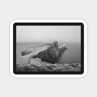 Neist Point snow storm black and white Magnet