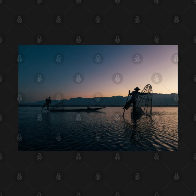 Two Fishermen at Work on Lake Inle in Early Morning, Myanmar by visualspectrum