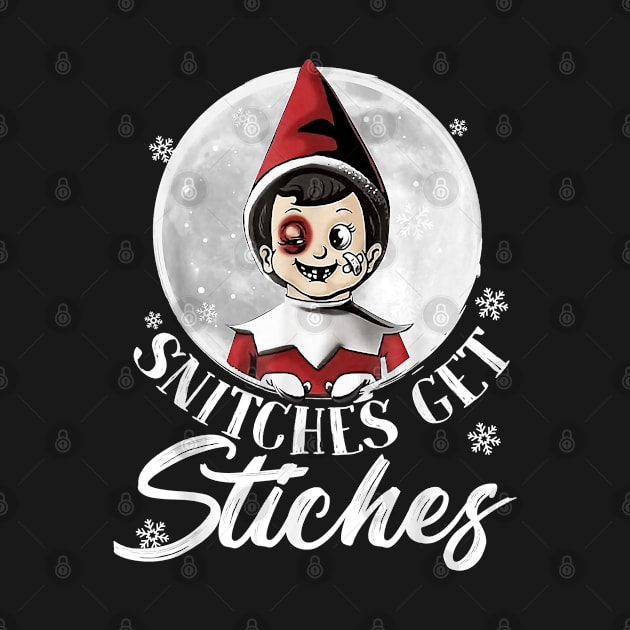 Merry Christmas Snitches Get Stitche Funny Xmas Moon Red Elf by waterbrookpanders