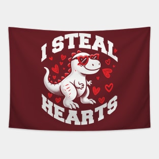 I Steal Hearts Valentines Day Dinosaur T-Rex Tapestry