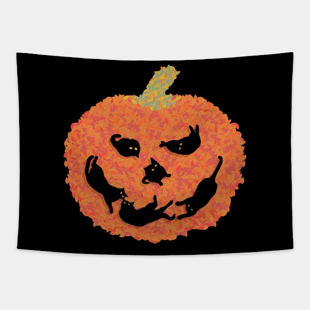 Halloween Pumpkin Cat Tapestry by Sachpica