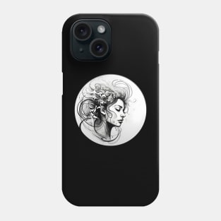 Surreal Woman's Portrait with Swirling Abstract Motifs Phone Case