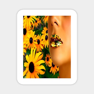 Lips in sunflowers Magnet