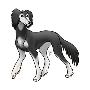 Dog - Saluki - Feathered Black and Silver T-Shirt