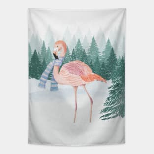 Flamingo in winter Tapestry