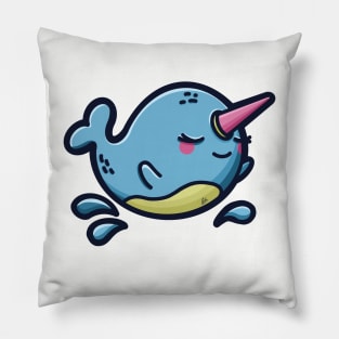 Cute Grinning Narwhal Pillow