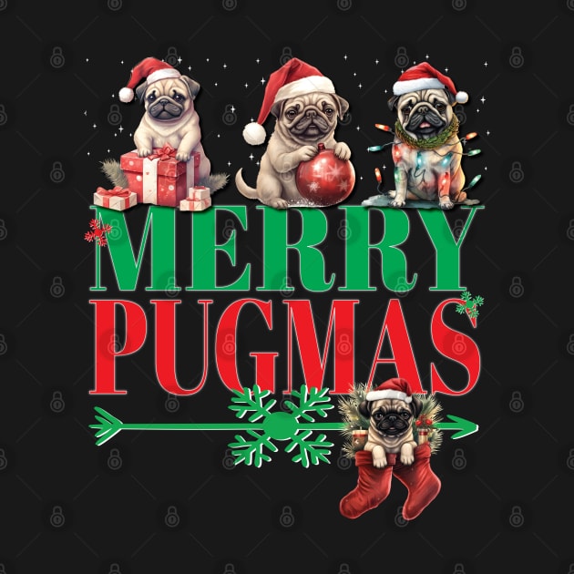 Christmas Pugs With Santa Hat Merry Pugmas Xmas Puppies Dog Christmas by Envision Styles